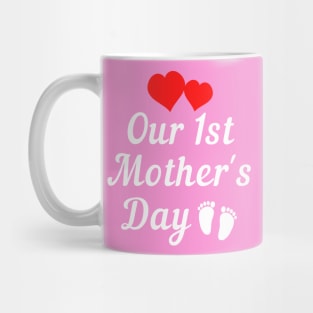 Our first mothers day white text red heart Mug